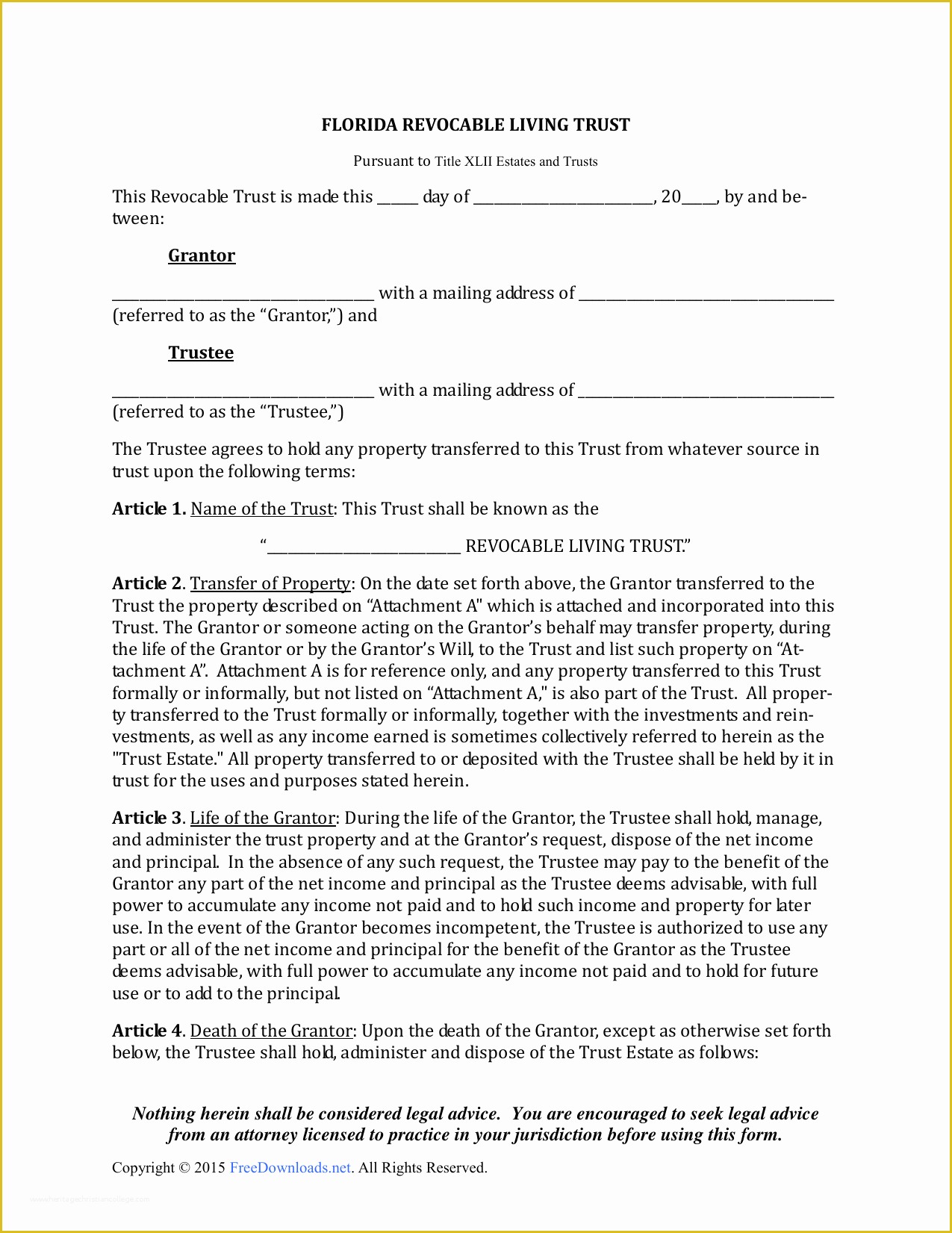 Revocable Trust Template Free Of Download Florida Revocable Living Trust form Pdf