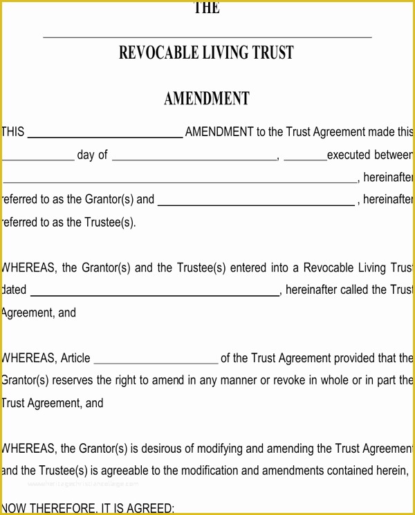 Revocable Trust Template Free Of Download Revocable Living Trust Amendment form for Free