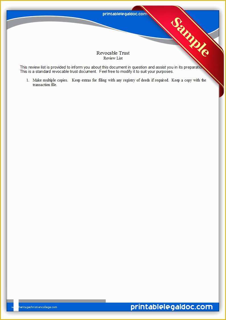 Revocable Trust Template Free Of Free Printable Revocable Trust form Generic