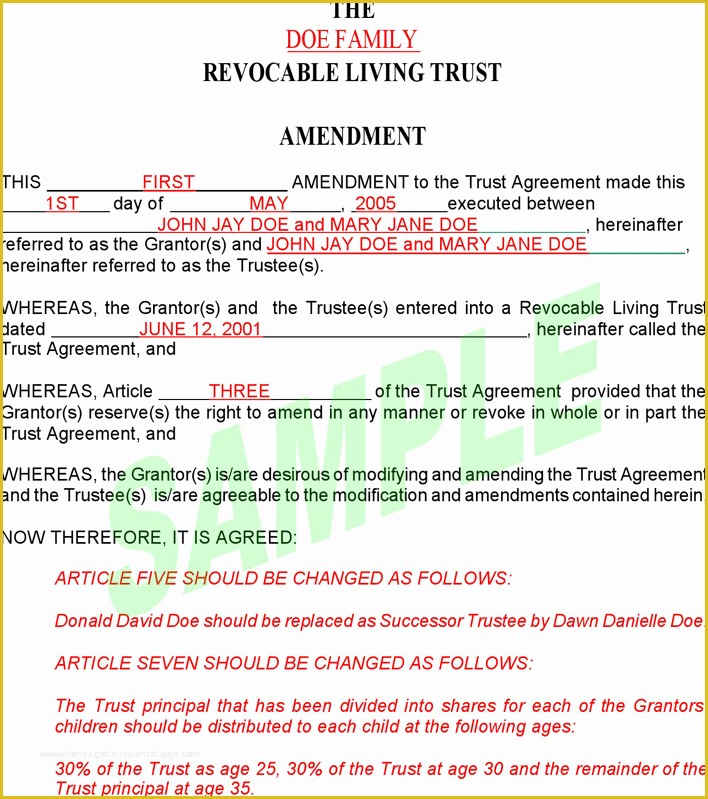 Revocable Trust Template Free Of Free Revocable Living Trust Amendment form Pdf
