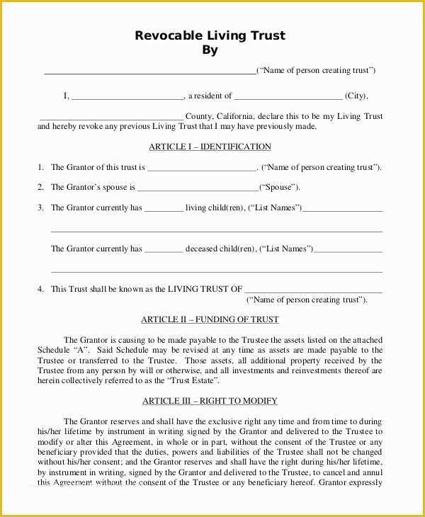 Revocable Trust Template Free Of Living Trust Templates