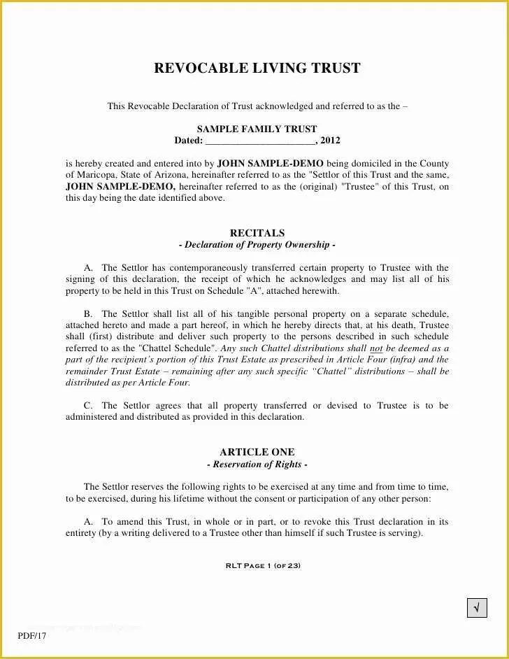 Revocable Trust Template Free Of Print Living Trust & Templates