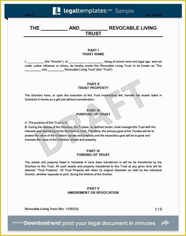 Revocable Trust Template Free Of Revocable Living Trust form Create A Revocable Living Trust