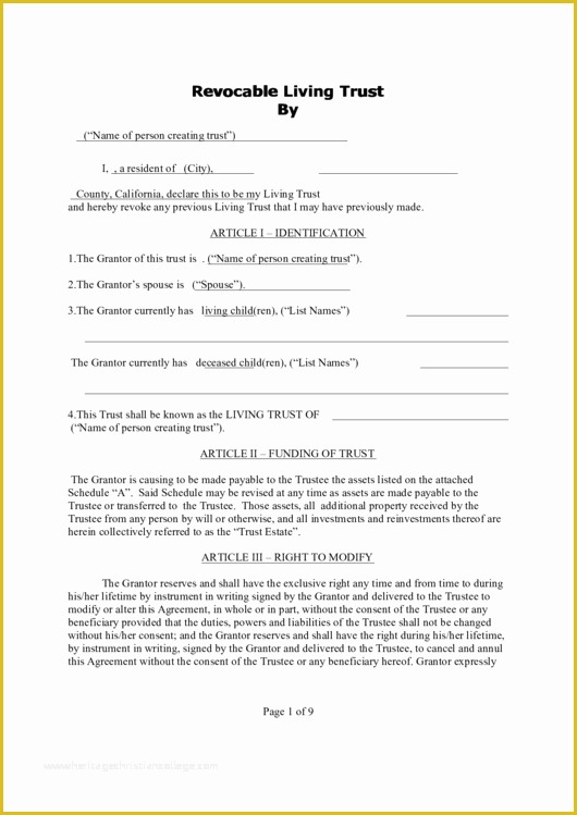 Revocable Trust Template Free Of Revocable Living Trust form Printable Pdf