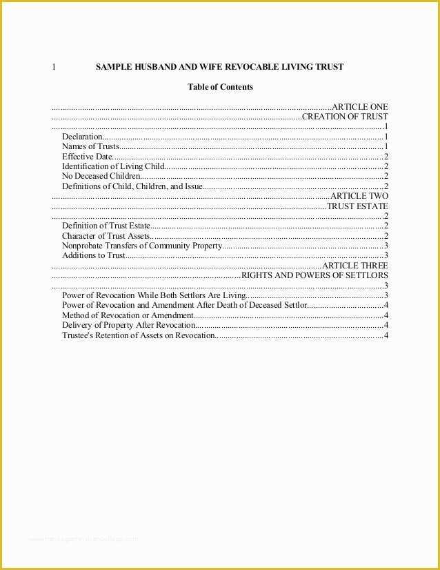 Revocable Trust Template Free Of Sample California Revocable Living Trust with Spendthrift