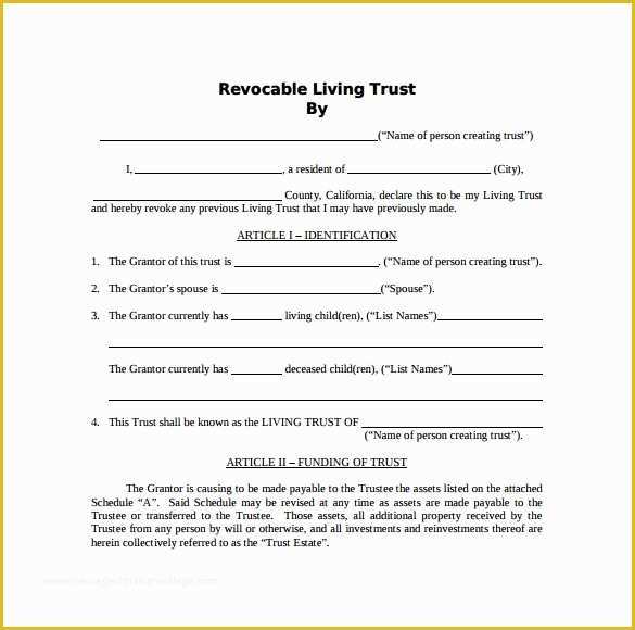 Revocable Trust Template Free Of Sample Living Trust form Template – 10 Samples Examples