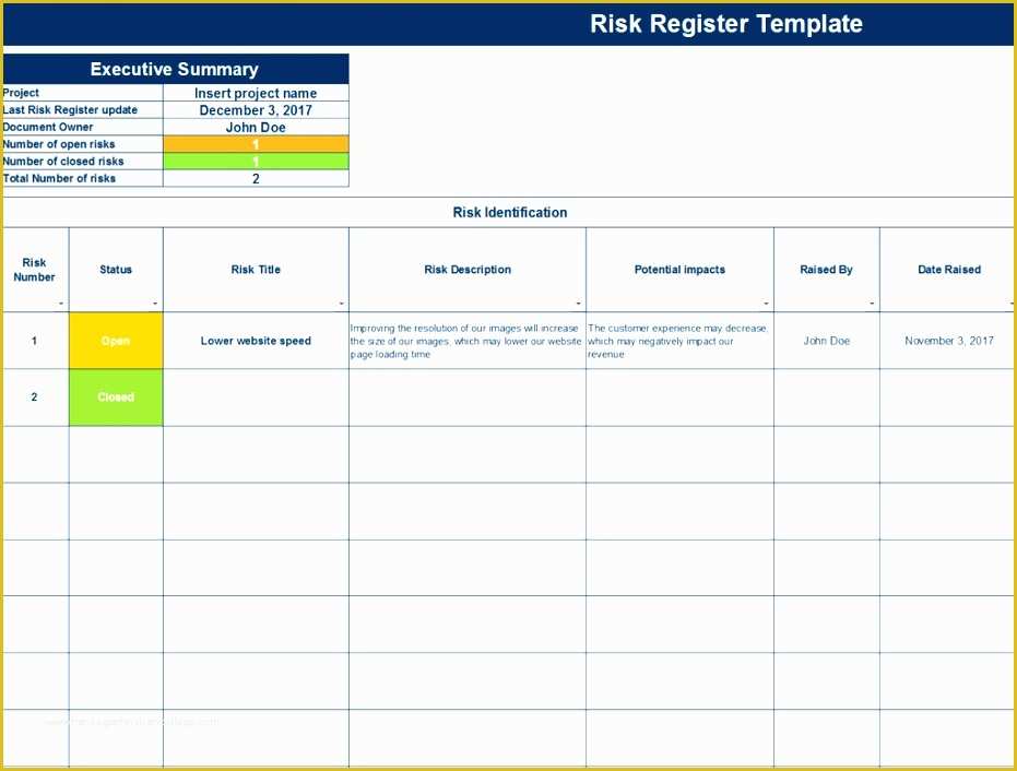 Risk Register Excel Template Free Of 10 Risk Register Template Excel Exceltemplates