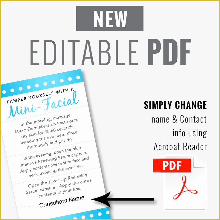 Rodan and Fields Business Card Template Free Of Mini Facial Card Blue Pearl Instant Download • Itw Visions