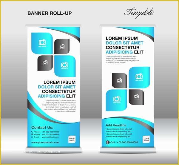 Roll Up Banner Design Template Free Download Of Roll Up Banner Stand Template Blue Styles Vector 01 Free