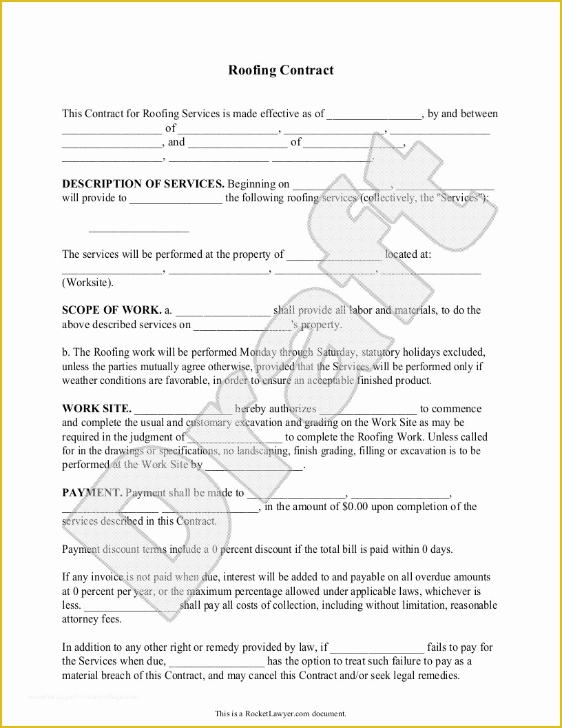 Roofing Templates Free Of Roofing Contract Template Free form with Sample Sample