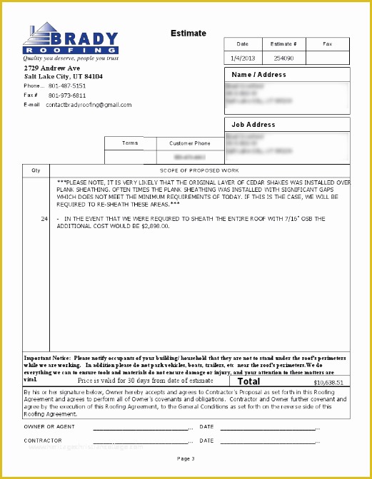 Roofing Templates Free Of Roofing Estimates Templates Free Download Printable