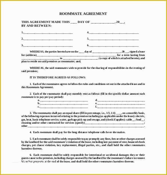 Roommate Lease Agreement Template Free Of 15 Roommate Agreement Templates – Free Sample Example