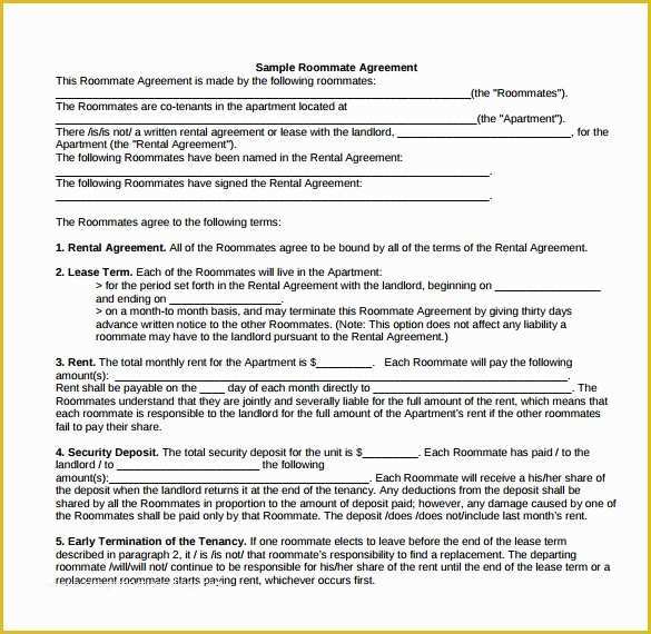 Roommate Lease Agreement Template Free Of 15 Roommate Rental Agreement Templates to Download