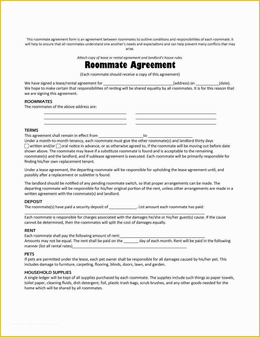 Roommate Lease Agreement Template Free Of 40 Free Roommate Agreement Templates & forms Word Pdf