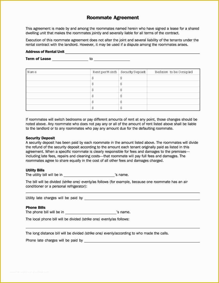 Roommate Lease Agreement Template Free Of 40 Free Roommate Agreement Templates & forms Word Pdf