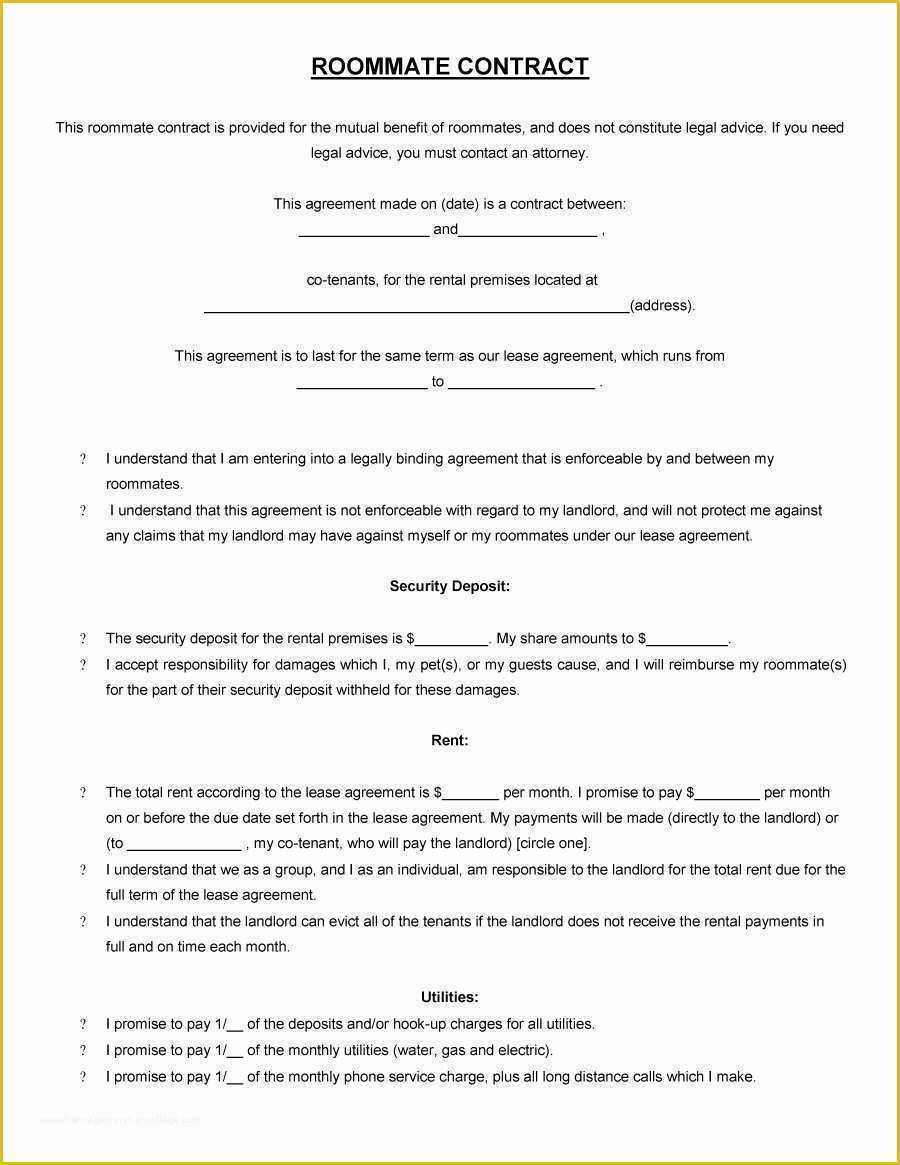 Roommate Lease Agreement Template Free Of 40 Free Roommate Agreement Templates &amp; forms Word Pdf