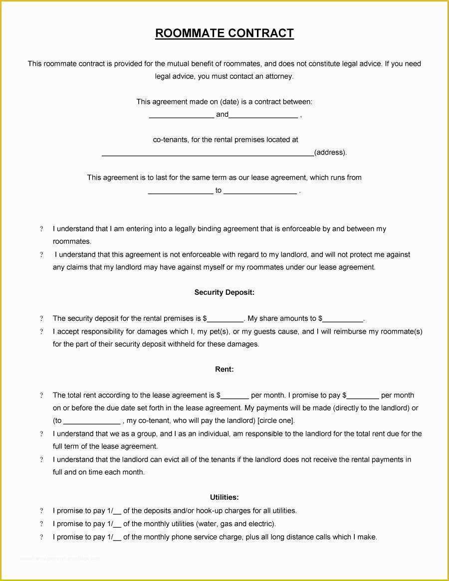 Roommate Lease Agreement Template Free Of 40 Free Roommate Agreement Templates & forms Word Pdf