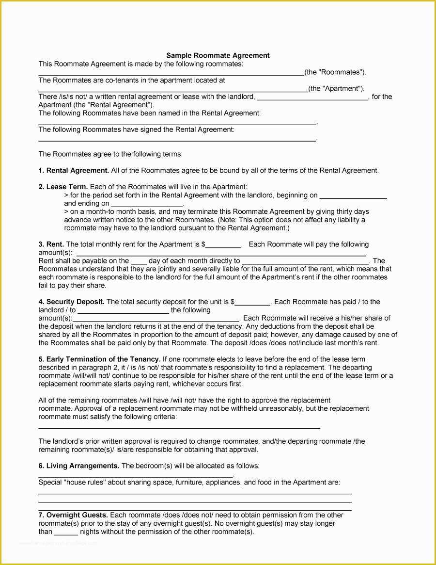 Roommate Lease Agreement Template Free Of 40 Free Roommate Agreement Templates & forms Word Pdf