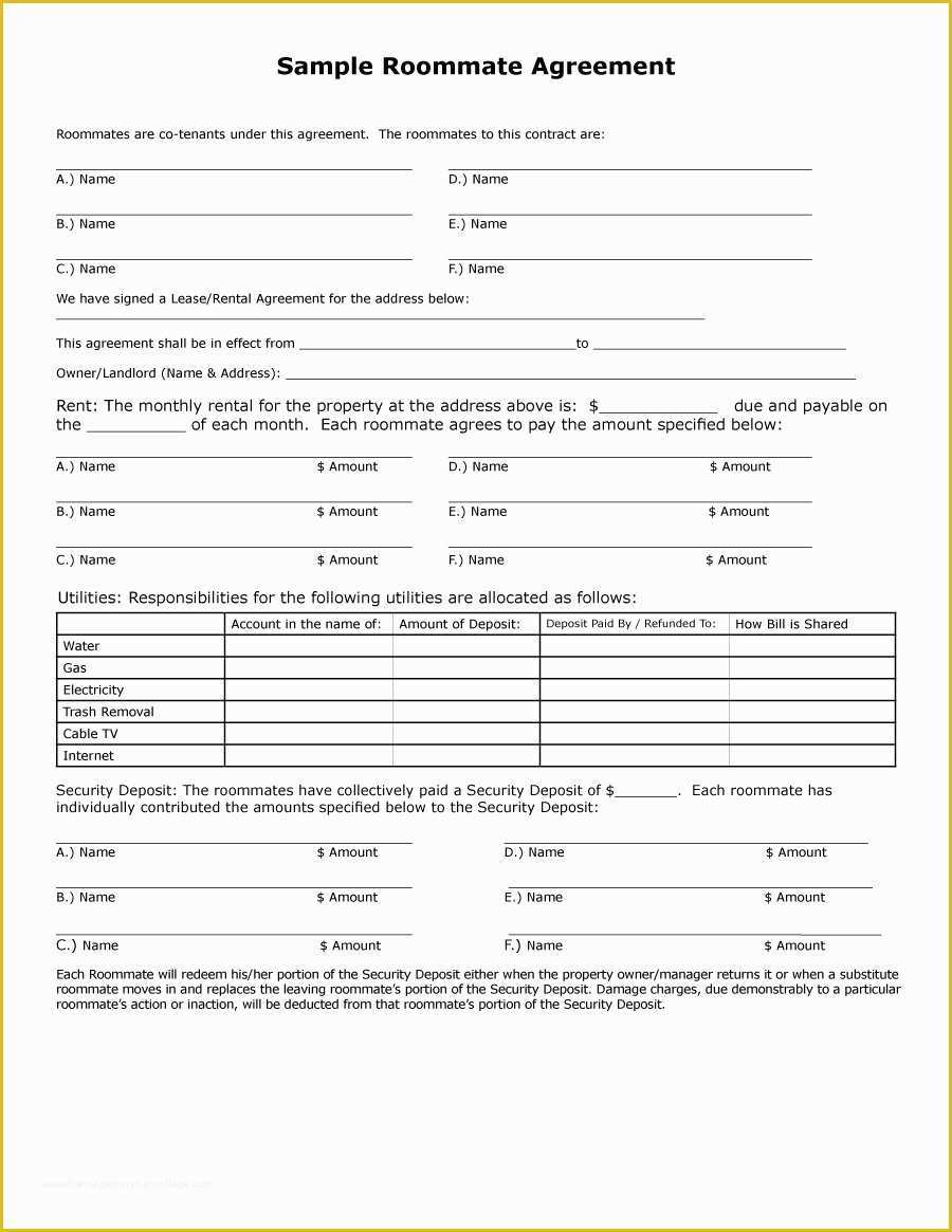 Roommate Lease Agreement Template Free Of 40 Free Roommate Agreement Templates & forms Word Pdf