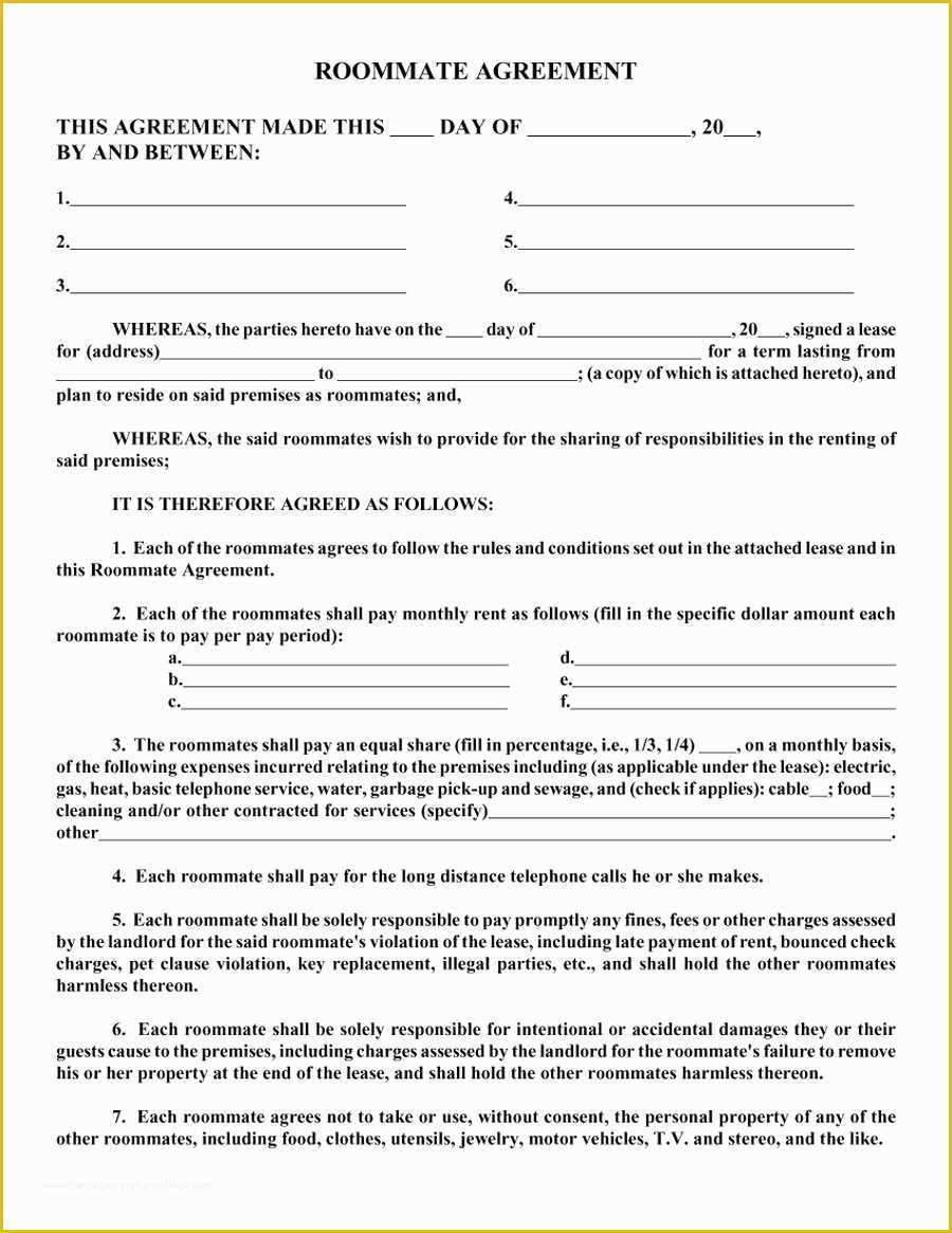 Roommate Lease Agreement Template Free Of 40 Free Roommate Agreement Templates & forms Word Pdf