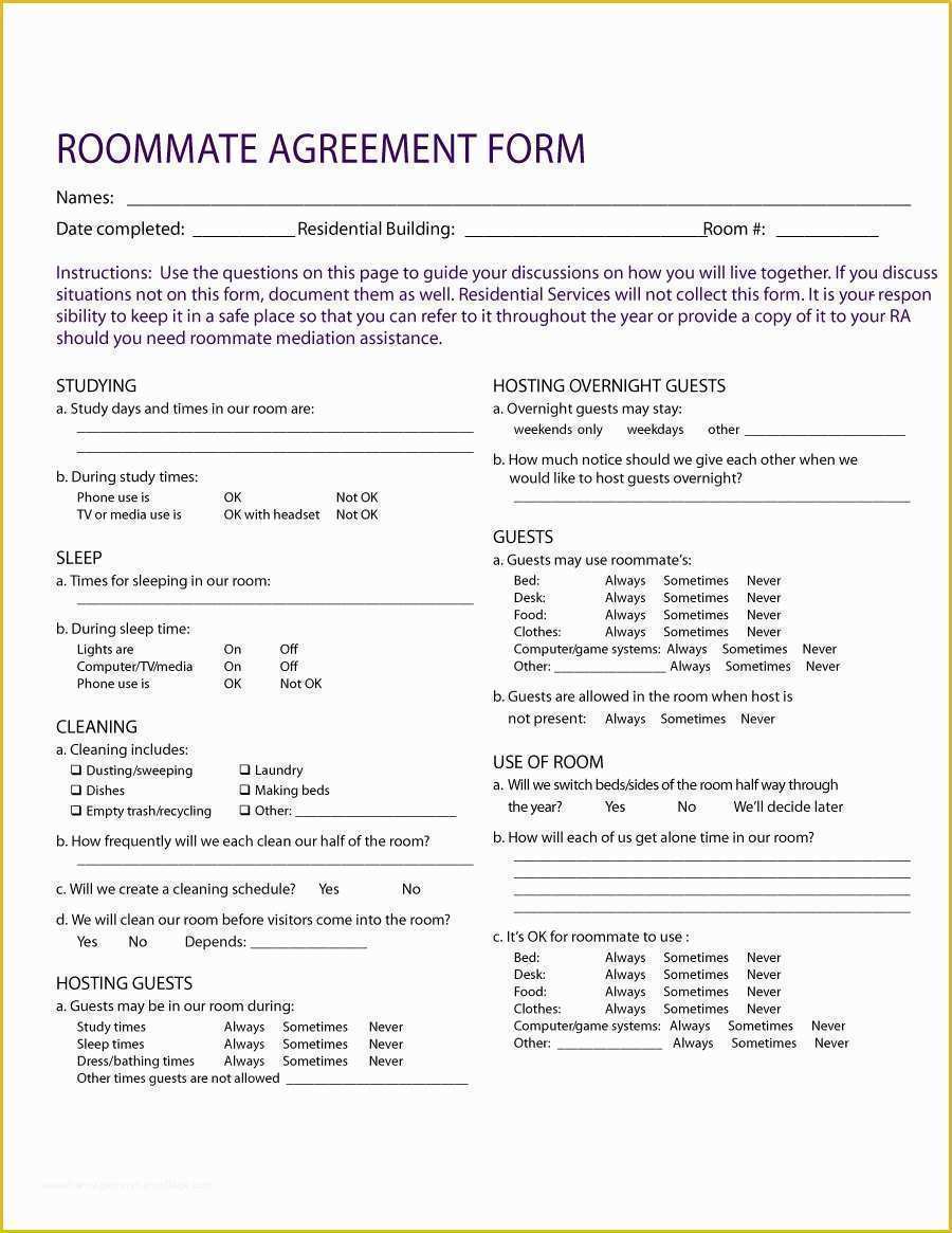 Roommate Lease Agreement Template Free Of 40 Free Roommate Agreement Templates & forms Word Pdf