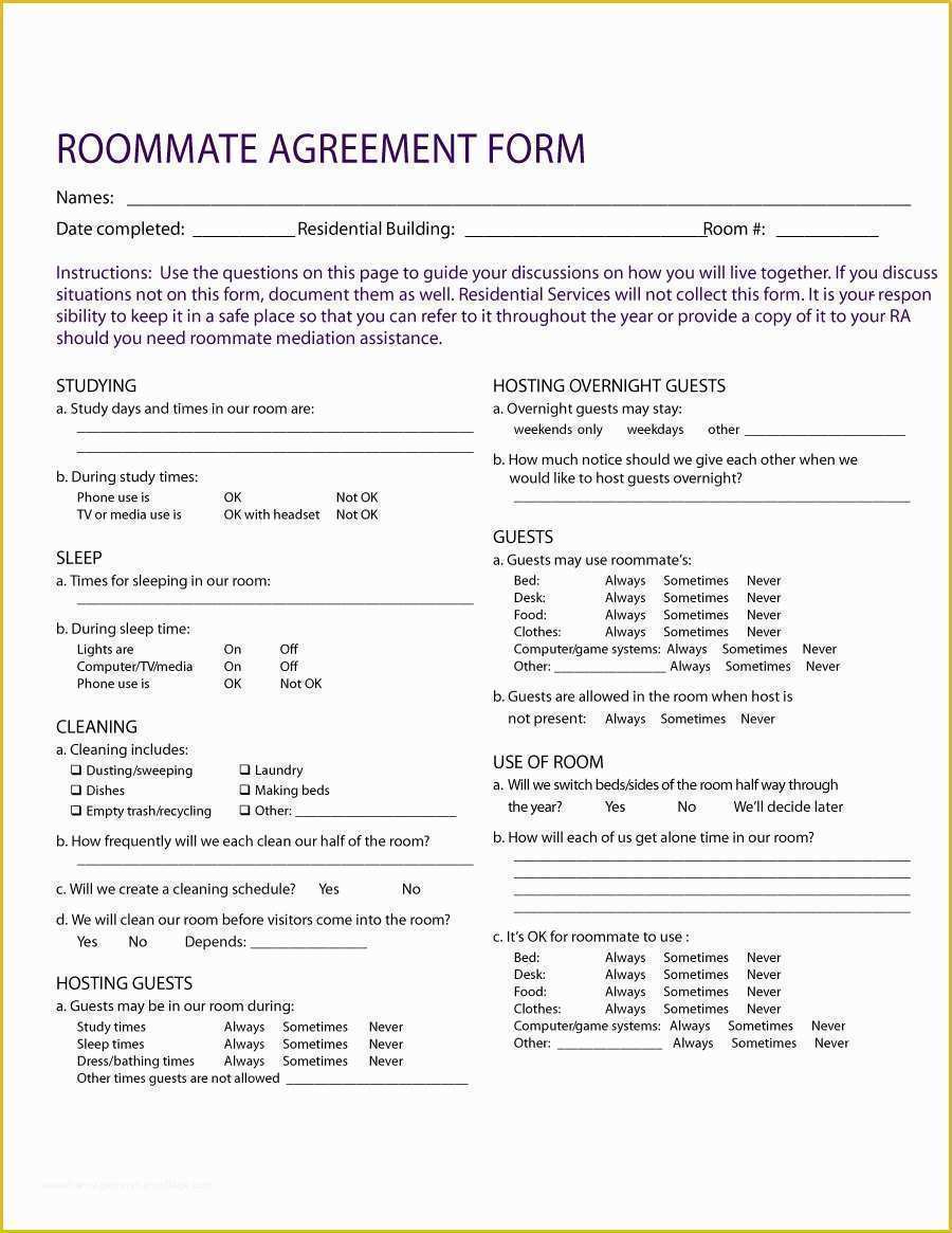 Roommate Lease Agreement Template Free Of 40 Free Roommate Agreement Templates & forms Word Pdf