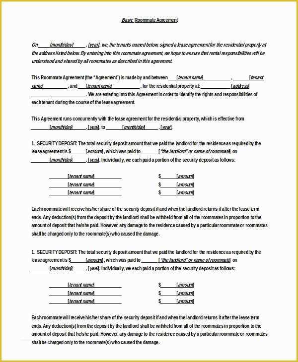 Roommate Lease Agreement Template Free Of Basic Rental Agreement 15 Free Word Pdf Documents