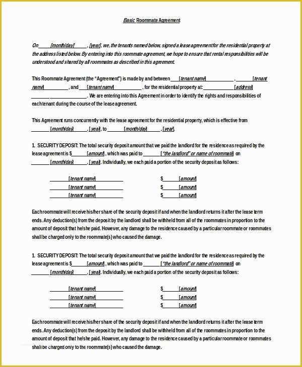 Free Roommate Rental Agreement Template