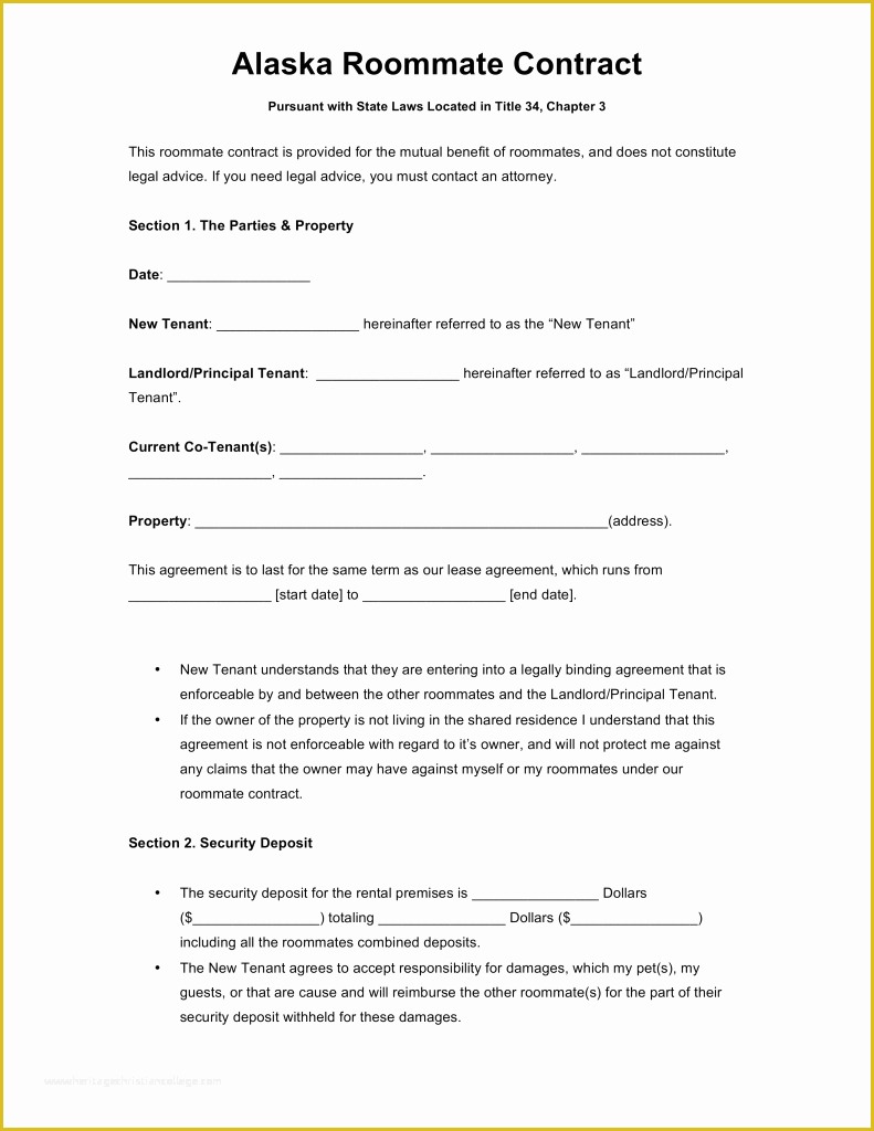 Roommate Lease Agreement Template Free Of Free Alaska Roommate Agreement Template Word