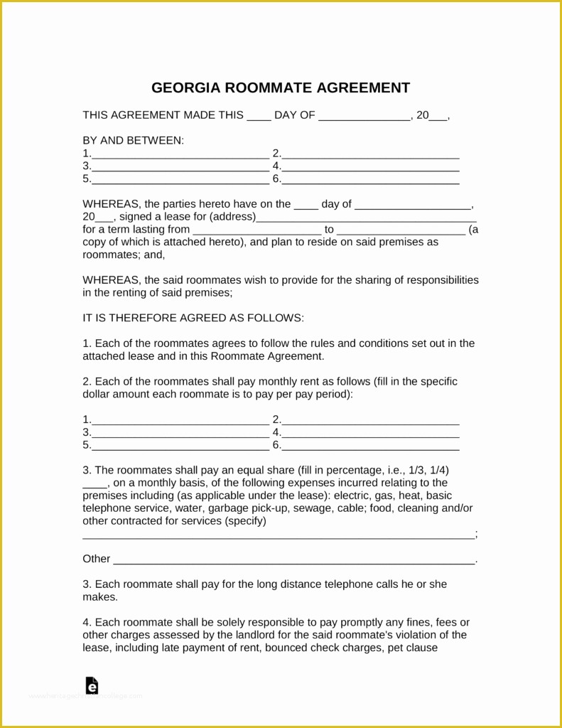 Roommate Lease Agreement Template Free Of Free Georgia Roommate Room Rental Agreement Template