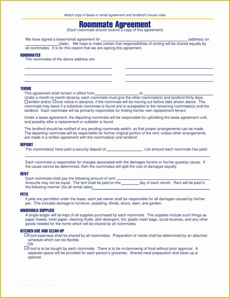 Roommate Lease Agreement Template Free Of Free Michigan Roommate Agreement Template Pdf