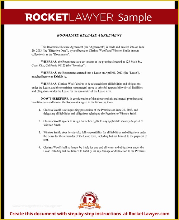 Roommate Lease Agreement Template Free Of Roomate Release form Roommate Release Agreement with