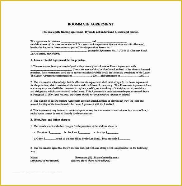 Roommate Lease Agreement Template Free Of Roommate Agreement Template – 12 Free Word Pdf Document