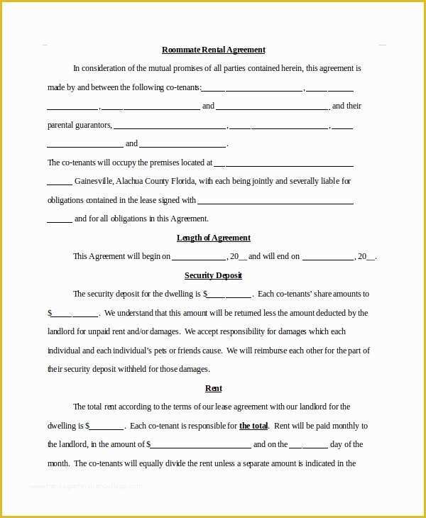 Roommate Lease Agreement Template Free Of Roommate Agreement Template 14 Free Pdf Word Documents