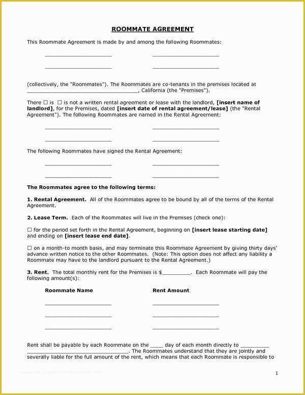 Roommate Lease Agreement Template Free Of Roommate Rental Agreement form Sample forms