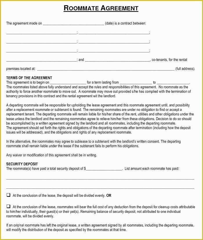 Roommate Lease Agreement Template Free Of Sample Roommate Rental Agreement form
