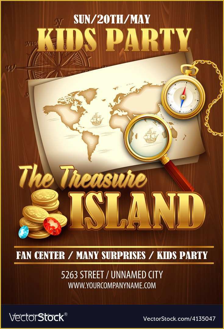 Royalty Free Flyer Templates Of Treasure island Party Flyer Template Royalty Free Vector