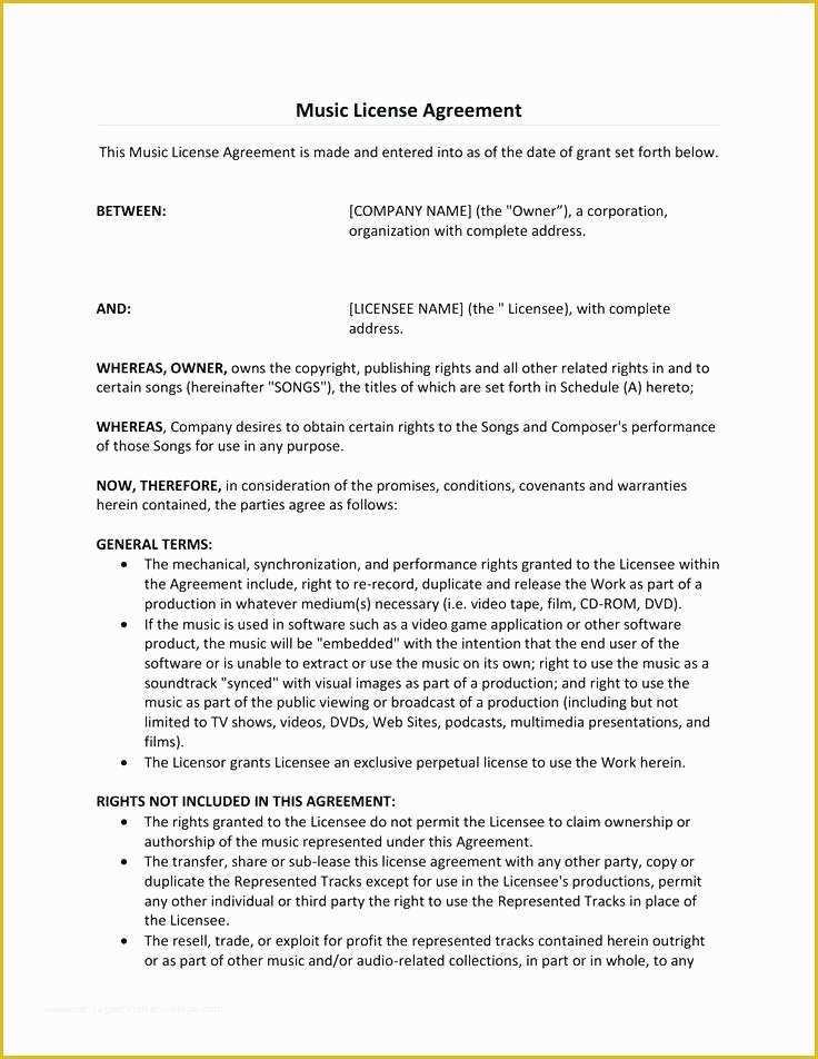 Royalty Free Music License Agreement Template Of Music Licensing Contract Template Royalty License