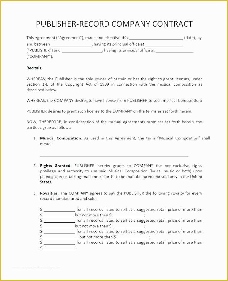 Royalty Free Music License Agreement Template Of Music Royalty Agreement Template X A Previous Image