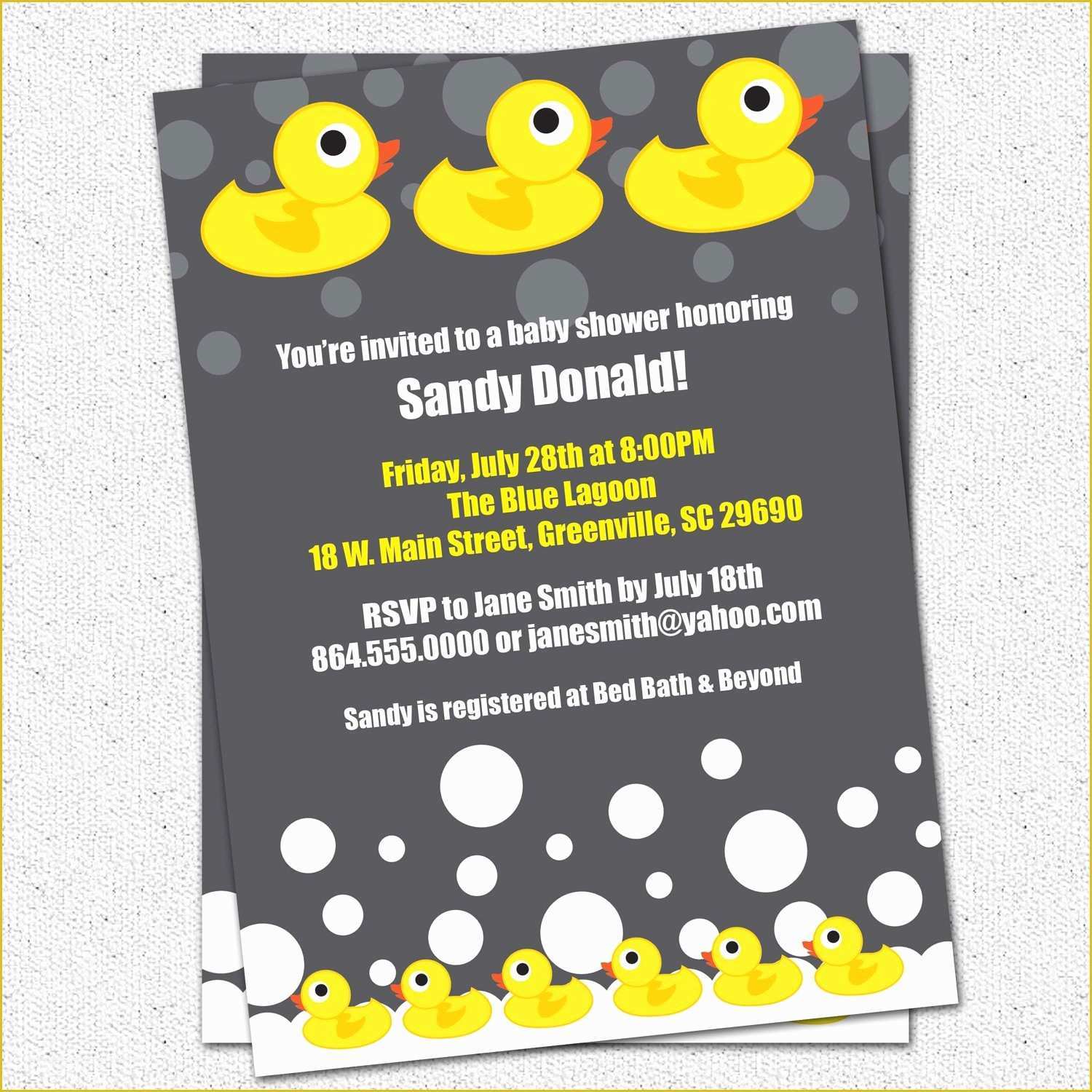 Rubber Ducky Baby Shower Invitations Template Free Of Baby Shower Invitation Printable Rubber Duck Ducky Duckie