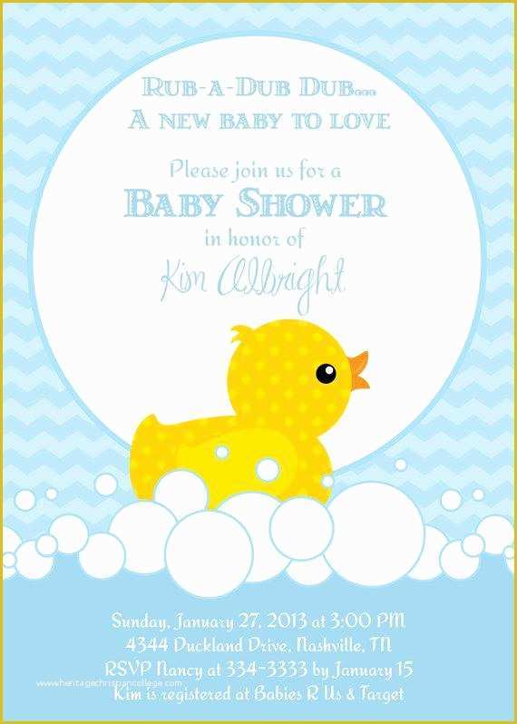 Rubber Ducky Baby Shower Invitations Template Free Of Cute Rubber Duckie Blue or Pink Baby Shower by Partypopinvites