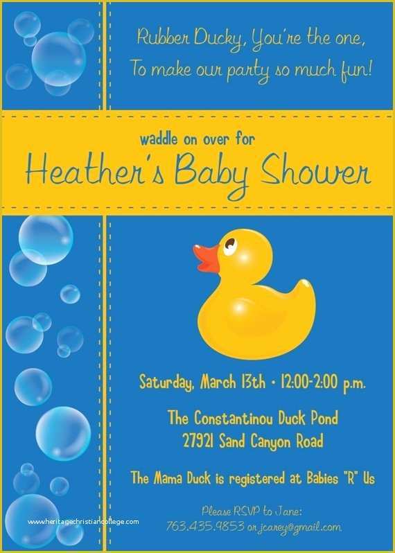 Rubber Ducky Baby Shower Invitations Template Free Of Items Similar to Bubbles Rubber Ducky Custom Baby Shower