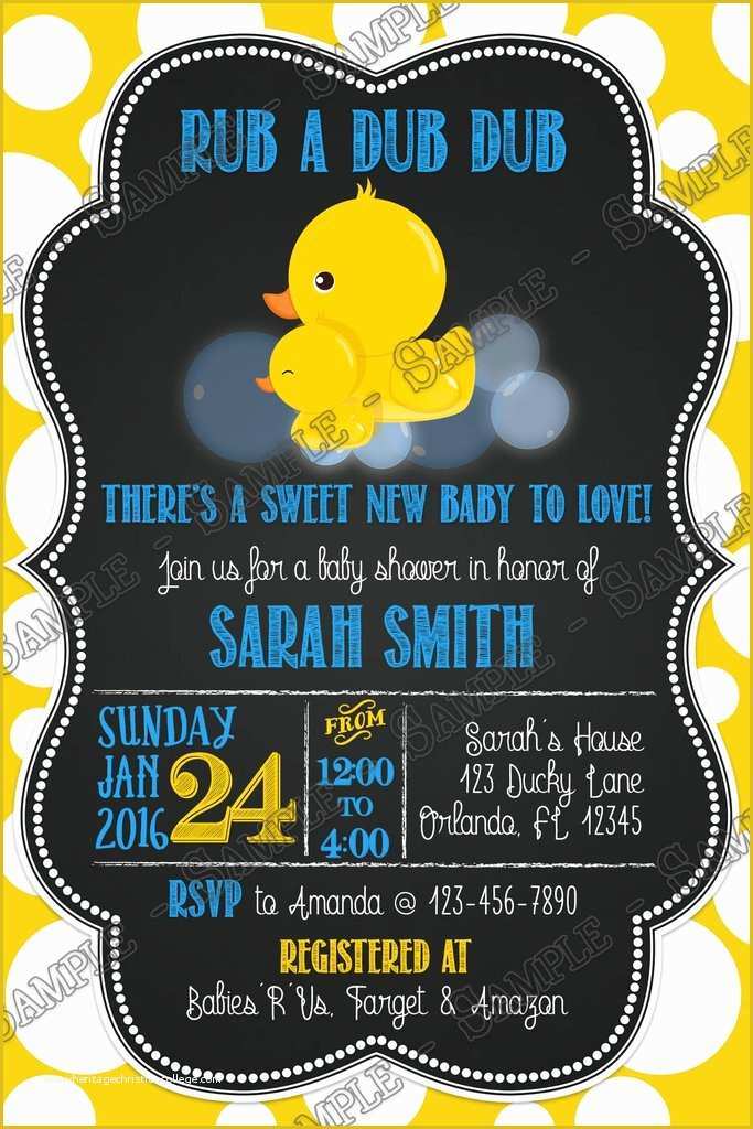 Rubber Ducky Baby Shower Invitations Template Free Of Novel Concept Designs Rub A Dub Dub Rubber Duck Baby