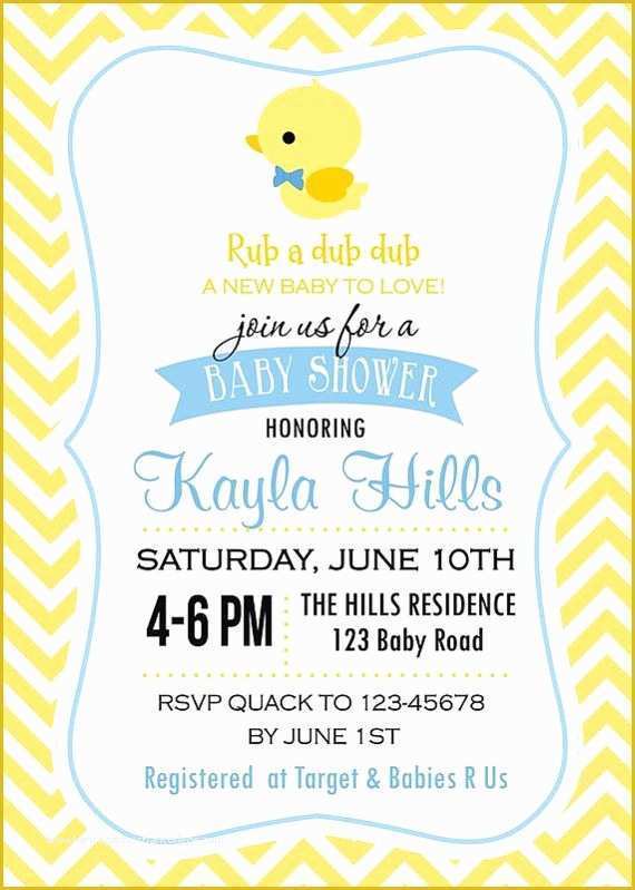 Rubber Ducky Baby Shower Invitations Template Free Of Rubber Ducky Baby Shower Invitation for Boy and by