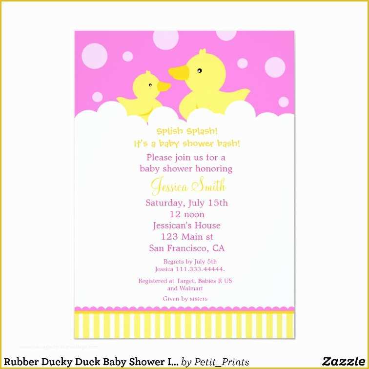 Rubber Ducky Baby Shower Invitations Template Free Of Rubber Ducky Duck Baby Shower Invitation for Girl