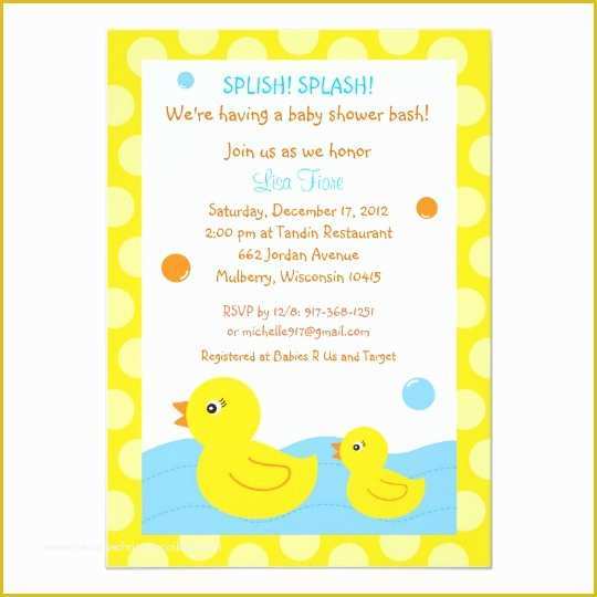 Rubber Ducky Baby Shower Invitations Template Free Of Rubber Ducky Duck Neutral Baby Shower Invitations