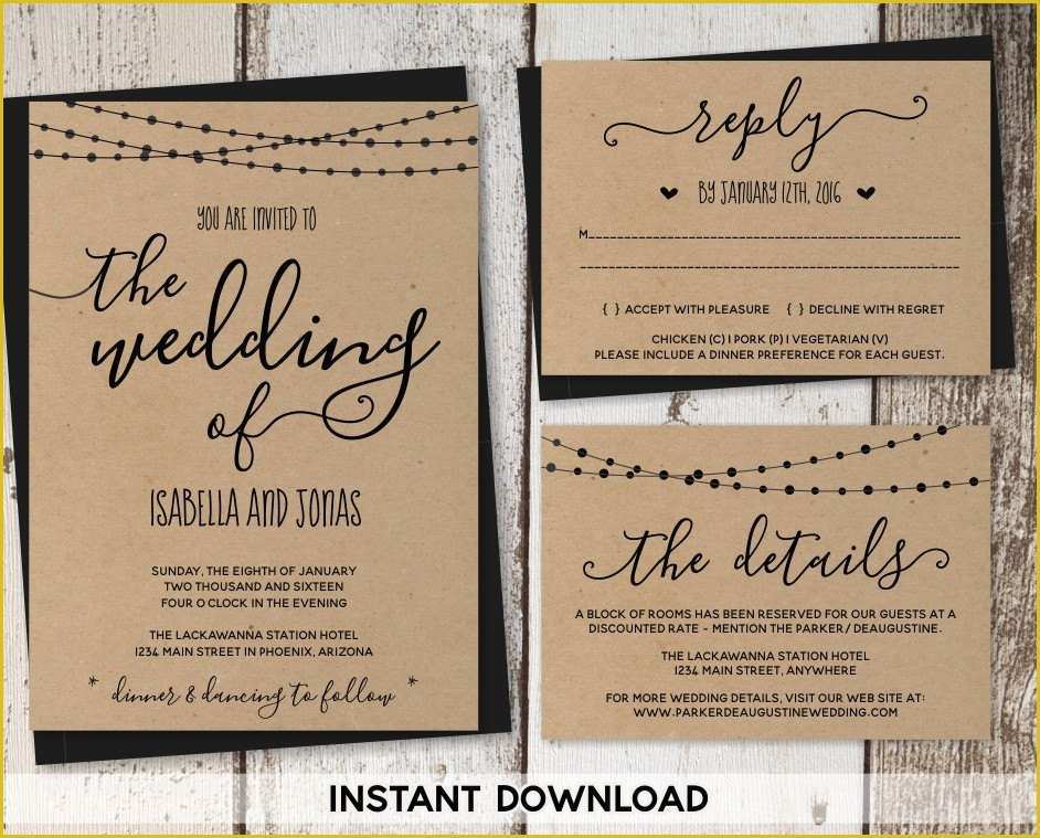Rustic Wedding Invitation Templates Free Download Of Wedding Invitation Template Rustic Printable Set