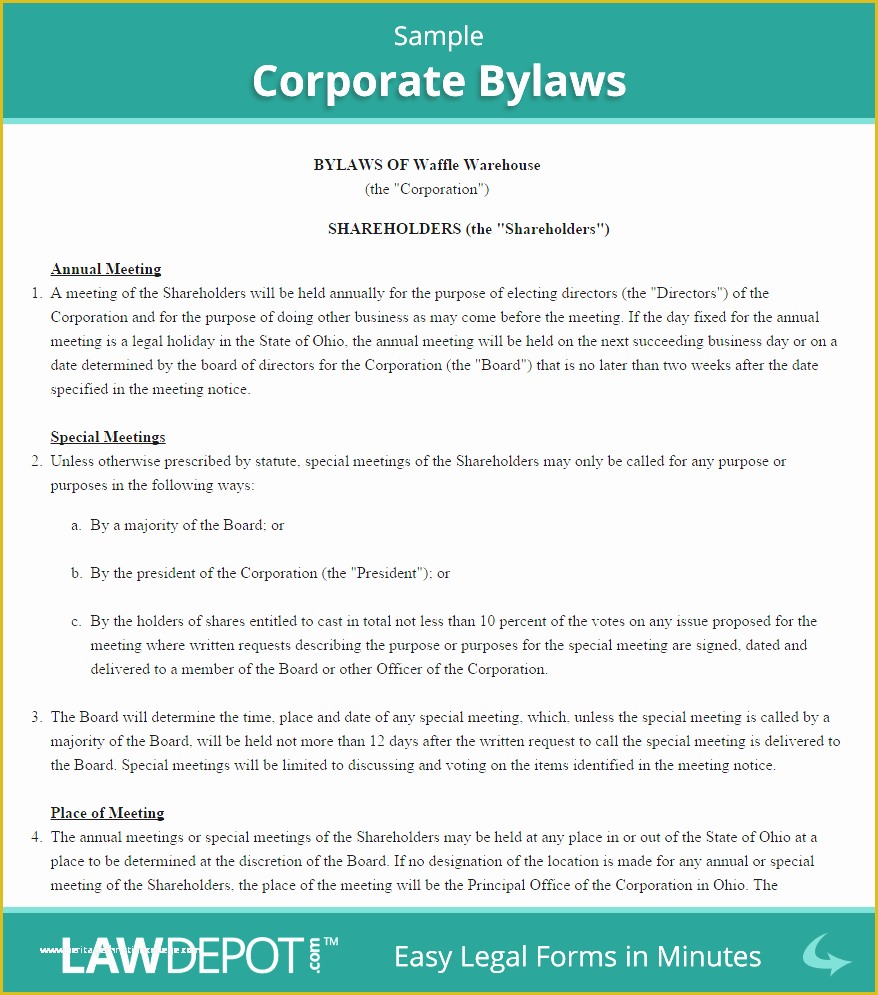 S Corporation bylaws Template Free Of Corporate bylaws Document Free Template Us Sample bylaws