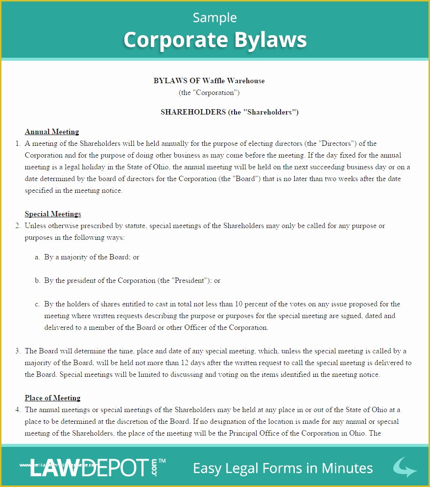 S Corporation bylaws Template Free Of Corporate bylaws Document Free Template Us Sample bylaws