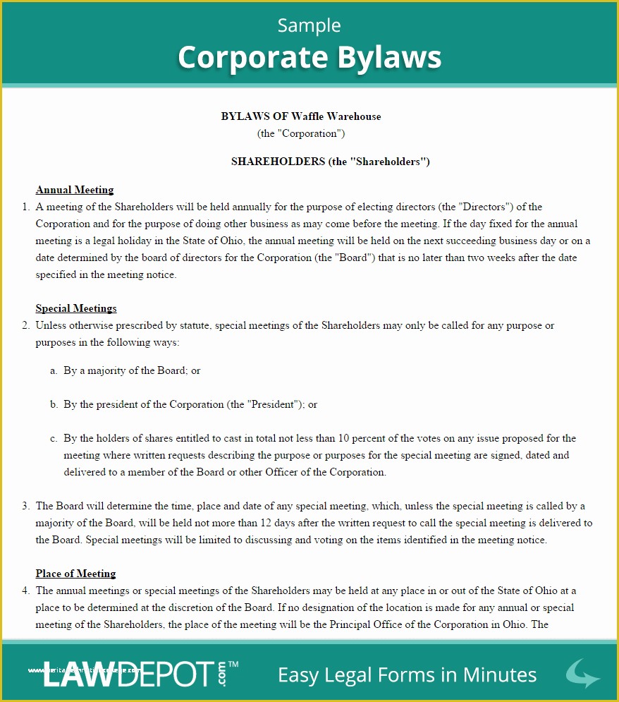 S Corporation bylaws Template Free Of Corporate bylaws Template Us